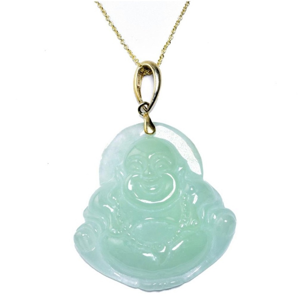 18K Gold Over Green Jade Buddha Pendant